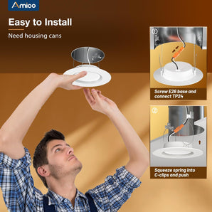 12 Pack 6 inch 5CCT LED Recessed Lighting with Night Light