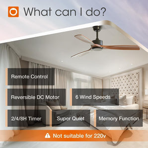 2 Pack 52 inch Ceiling Fan No Light, Black Ceiling Fans with Remote Control, Reversible, 3 Wood Blades, 6 Speeds, Noiseless,without Light for Indoor/Outdoor Use - 2