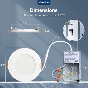 20 - Pack 6 Inch Canless LED Recessed Lights, Ultra - Thin 5CCT 2700K–6000K, 1200LM Dimmable, Junction Box, ETL - 5
