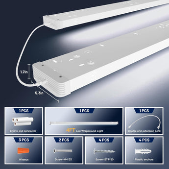 4FT LED Wraparound Light, 3CCT Selectable, 50W 5500LM, Flush Mount, White - 6
