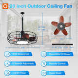 20 Inch Outdoor Ceiling Fan with Light for Patio, IP65 Waterproof Plug in Caged Hanging Fan, Remote Control, 3 CCT, 6 Speeds Reversible Outdoor Fan for Gazebo, Pergola, Porch - 4