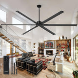 Amico 100 Inch Ceiling Fans Without Lights, Indoor/Outdoor Ceiling Fan with Remote Control, Reversible, 6 Blades, Noiseless, Industrial Black Ceiling Fan No Light for Patio, Porch, Garage, Shop - 1