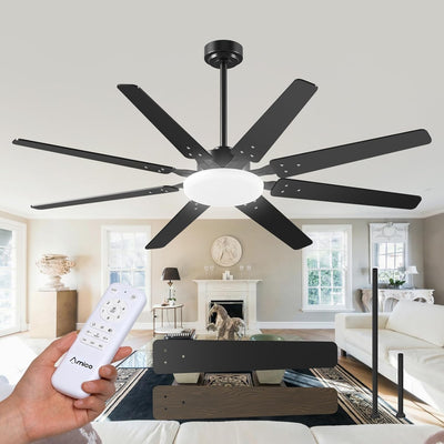 Amico 64" Ceiling Fan with Light & Remote – Dimmable, 6 - Speed Reversible DC Motor, Quiet Modern Black Fan for Living Room, Kitchen & Patio - 1