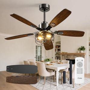 52 Inch Black Caged Ceiling Fan with Light, Remote Control 3CCT Dimmable Quiet Indoor Outdoor Fan - 1