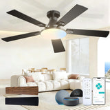 52" Flush Mount Smart Ceiling Fan with Light, Amico Reversible DC Motor, 3CCT Dimmable, 6 Speeds, Remote/APP/Alexa Control, Noiseless Black - 1