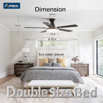 52" Flush Mount Smart Ceiling Fan with Light, Amico Reversible DC Motor, 3CCT Dimmable, 6 Speeds, Remote/APP/Alexa Control, Noiseless Black - 7