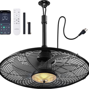 Outdoor Ceiling Fan with Light for Patios, 24 inch Black Waterproof Gazebo Fan with Remote&APP Control, Reversible, Dimmable, Plug in Hook Mount Portable Fan for Garage Pergola Porch Canopy Visit the addlon Sto - 1