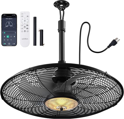 Outdoor Ceiling Fan with Light for Patios, 24 inch Black Waterproof Gazebo Fan with Remote&APP Control, Reversible, Dimmable, Plug in Hook Mount Portable Fan for Garage Pergola Porch Canopy Visit the addlon Sto - 1