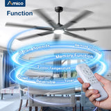 Amico 74 inch Ceiling Fans with Light and Remote, 6 Speed Reversible DC Motor, 3CCT, Dimmable, Quiet, Timer, Large Modern Ceiling Fan for Living room, Indoor/Outdoor - 6