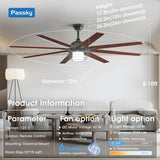 72 Inch Caged Ceiling Fan with Light, Reversible Dimmable 3CCT Fan with Remote, Quiet Indoor Outdoor Farmhouse Ceiling Fan - 6