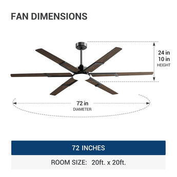 72 Inch Ceiling Fans with Lights and Remote, Black/Walnut Indoor/Outdoor Ceiling Fan with 6 Speed, Reversible DC Motor, 3CCT, Dimmable, Noiseless modern ceiling fan for Bedroom, Living Room, Patio - 17