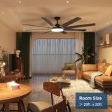 72" Large Ceiling Fan with Light & Remote, 3CCT Dimmable, Quiet – Modern Black, Indoor/Outdoor - 2