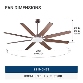 72" Large Ceiling Fan with Light & Remote, 3CCT Dimmable, Quiet – Modern Black, Indoor/Outdoor - 17