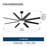 72" Large Ceiling Fan with Light & Remote, 3CCT Dimmable, Reversible, Quiet – Modern Nickel, Indoor/Outdoor - 17