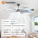 72" Large Ceiling Fan with Lights & Remote, Modern Black DC Ceiling Fan, Reversible, Dimmable 5CCT for Indoor/Outdoor Use - 5