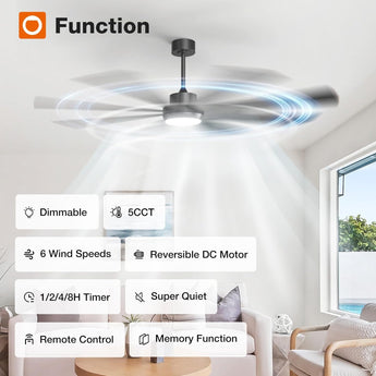72" Large Ceiling Fan with Lights & Remote, Modern Black DC Ceiling Fan, Reversible, Dimmable 5CCT for Indoor/Outdoor Use - 5