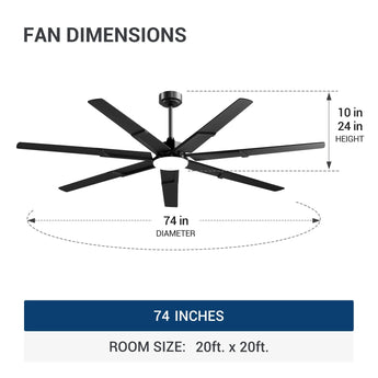 74 inch Ceiling Fans with Light and Remote, 6 Speed Reversible DC Motor, 3CCT, Dimmable, Quiet, Timer, Large Modern Ceiling Fan for Living room, Indoor/Outdoor - 3