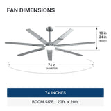 74 inch Ceiling Fans with Light and Remote, 6 Speed Reversible DC Motor, 3CCT, Dimmable, Quiet, Timer, Large Modern Ceiling Fan for Living room, Indoor/Outdoor - 23