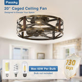 20" Low Profile Fandelier Ceiling Fan with Light & Remote, Industrial Caged Design, 6 - Speed, Flush Mount Bladeless Fan - 8