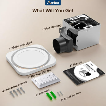 Amico-80 CFM Bathroom Exhaust Fan with Light & Remote, 1.0 Sone, 1400LM 3-CCT & Nightlight, Ceiling Mount-7
