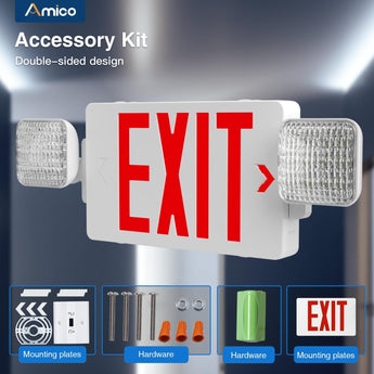 Double - Sided Exit Sign Emergency Light Combo, Two Adjustable LED Heads with Battery Backup, AC 120/277V - 7