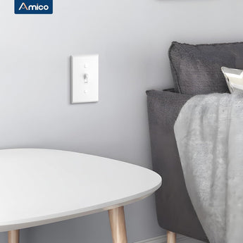 Amico-15A Single Pole Toggle Light Switch with Wall Plate & Screws - White-7