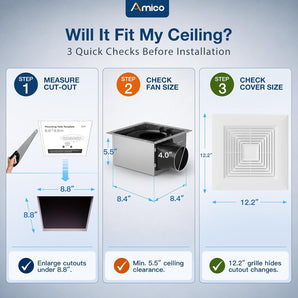 8 Inch Bathroom Exhaust Fan, 80 CFM, 0.8 Sones Low Noise Ventilation Fan, ETL & FCC Certified-2
