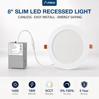 8 Inch Recessed LED Lighting, Slim Design, Selectable CCT, 1600 Lumens-1