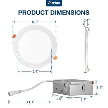 8 Inch Recessed LED Lighting, Slim Design, Selectable CCT, 1600 Lumens-3