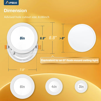 8 Inch Recessed LED Lighting With Night Light, Slim Design, Selectable CCT, 1600 Lumens - 3