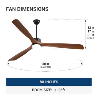 80 inch Ceiling Fans with Lights and Remote Control, Reversible, 3 Wood Blades, 6 Speeds, 3CCT Dimmable, Noiseless, Indoor/Outdoor Black Walnut Ceiling Fan for Bedroom Living Room Gazebo Patio - 3