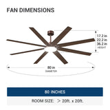 80" Modern Ceiling Fan with Light & Remote – Reversible, Dimmable 3CCT, Quiet Black Fan for Bedroom, Living Room, Patio & Outdoor - 9