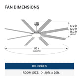 80" Modern Ceiling Fan with Light & Remote – Reversible, Dimmable 3CCT, Quiet Black Fan for Bedroom, Living Room, Patio & Outdoor - 23
