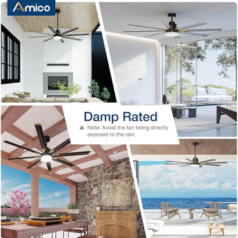 72" Ceiling Fan with Lights – Large Industrial 8 - Blade Black Fan, Reversible, Dimmable, 3CCT, Remote Control, Damp Rated for Bedroom & Patio - 9