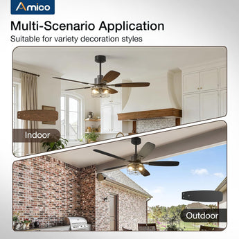 52 Inch Black Caged Ceiling Fan with Light, Remote Control 3CCT Dimmable Quiet Indoor Outdoor Fan - 7