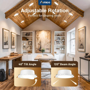 6 Inch Gimbal LED Recessed Lighting, 40° Tilt Adjustable Directional Canless Downlight, Selectable CCT, 1100 Lumens