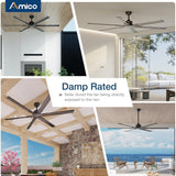 Amico 84 Inch Industrial Ceiling Fans Without Lights, Indoor/Outdoor Ceiling Fan with Remote Control, Reversible, 6 Blades, Noiseless, Black Ceiling Fan for Patio, Porch, Garage, Shop, Farmhouse - 7