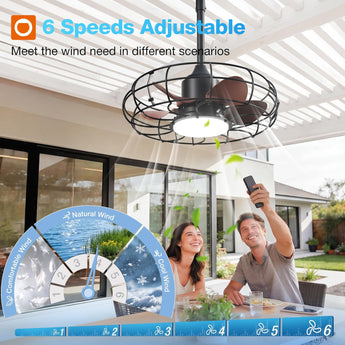 20 Inch Outdoor Ceiling Fan with Light for Patio, IP65 Waterproof Plug in Caged Hanging Fan, Remote Control, 3 CCT, 6 Speeds Reversible Outdoor Fan for Gazebo, Pergola, Porch - 8