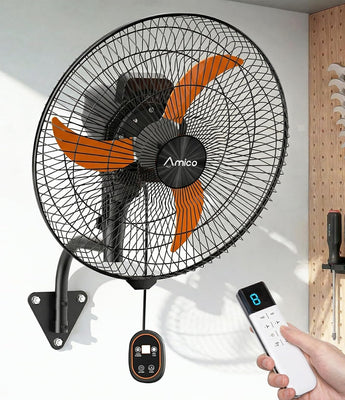 Industrial Wall Mount Fan with Remote Control, High Velocity Oscillating Wall Mounted Fan, DC Motor Commercial Shop Fan for Garage, Workshop, Gym, Patio, Indoor/Outdoor - 1
