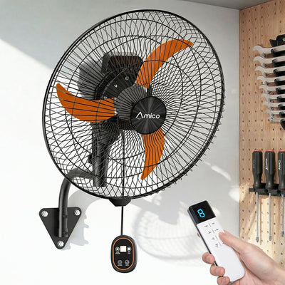 Industrial Wall Mount Fan with Remote Control, High Velocity Oscillating Wall Mounted Fan, DC Motor Commercial Shop Fan for Garage, Workshop, Gym, Patio, Indoor/Outdoor - 1