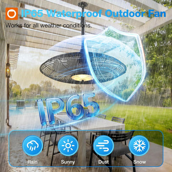 Outdoor Ceiling Fan with Light for Patios, 24 inch Black Waterproof Gazebo Fan with Remote&APP Control, Reversible, Dimmable, Plug in Hook Mount Portable Fan for Garage Pergola Porch Canopy Visit the addlon Sto - 8