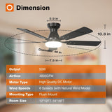 48" Low Profile Ceiling Fan with Light & Remote,2 - Pack,Flush Mount, 3 - CCT Dimmable, Reversible & Noiseless - 8