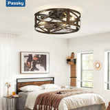 20" Low Profile Fandelier Ceiling Fan with Light & Remote, Industrial Caged Design, 6 - Speed, Flush Mount Bladeless Fan - 9