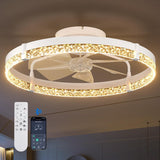 24" Low Profile Fandelier Ceiling Fan with Light & Remote, Flush Mount, Crystal Design, 3 - CCT Dimmable, Modern LED Fan - 2