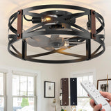 20" Low Profile Fandelier Ceiling Fan with Light & Remote, Industrial Caged Design, 6 - Speed, Flush Mount Bladeless Fan - 10