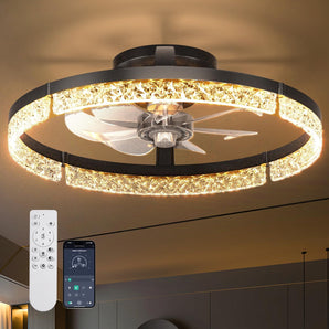 18" Low Profile Fandelier Ceiling Fan with Light & Remote, Flush Mount, 3 - CCT Dimmable, Modern LED Enclosed Fan - 9