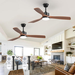 52" Low Profile Ceiling Fan with Light & Remote, 2 - Pack，3 Wood Blades, 6 - Speed, 3 - CCT Dimmable, Flush Mount - 1