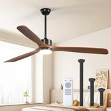 72 inch Ceiling Fans with Lights and Remote Control, Reversible, 3 Wood Blades, 6 Speeds, 3CCT Dimmable, Noiseless, Indoor/Outdoor Black Walnut Ceiling Fan - 1