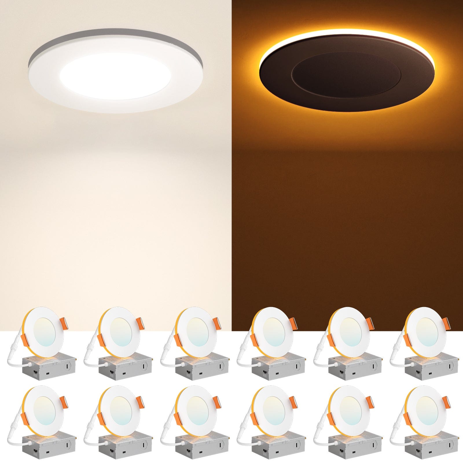 12 Packs 3/4/6/8 Inch White Canless Recessed Lighting With Night Light