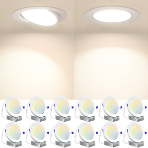 12 Pack Adjustable 6-Inch White Dimmable LED Gimbal Recessed DownLight with Junction Box
